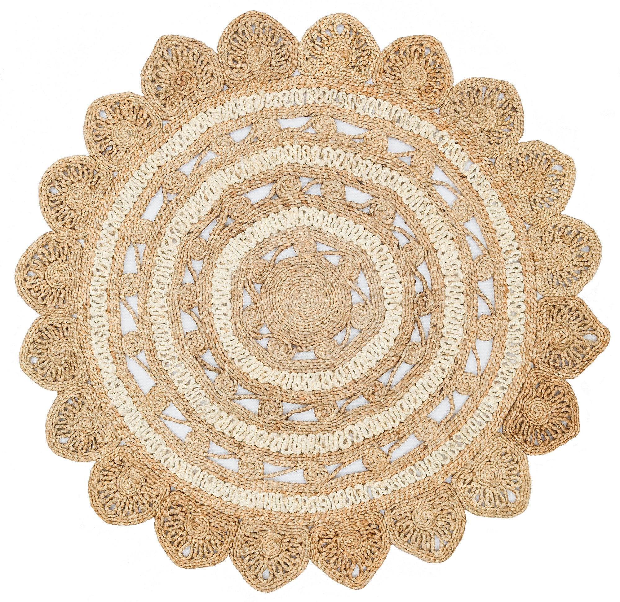 Tapis d'entrée rond Fibia D120cm Jute Beige et Blanc