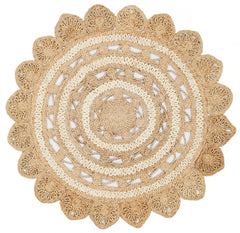 Tapis d'entrée rond Fibia D120cm Jute Beige et Blanc