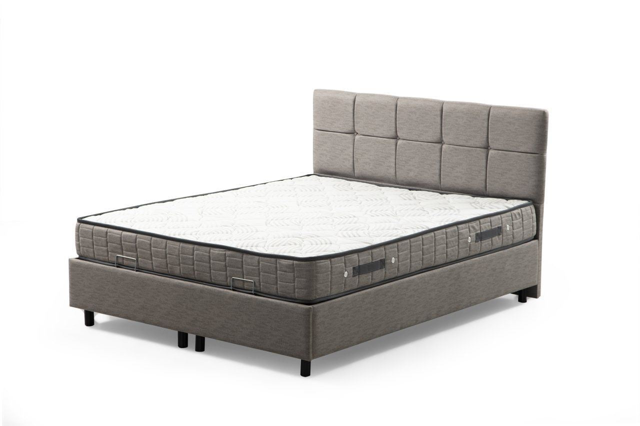 Lit simple à sommier relevable Testin 120x200cm avec matelas antibactérien à ressort Velours Gris clair