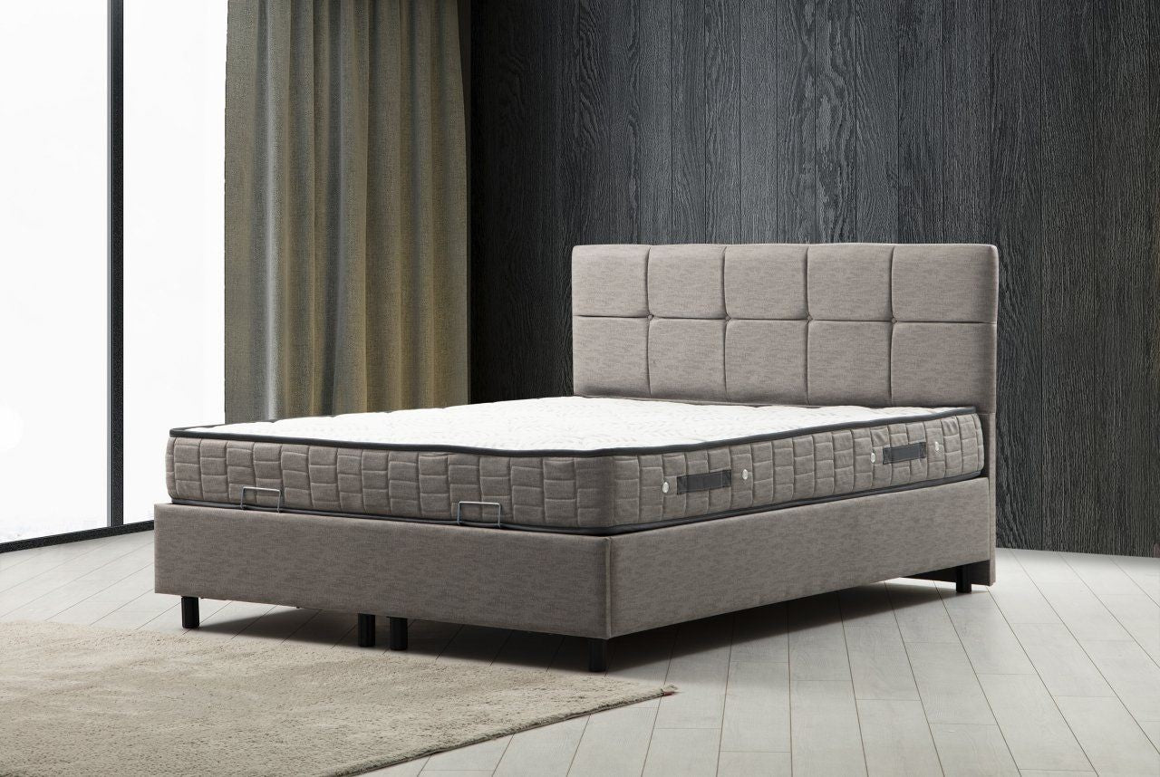 Lit double à sommier relevable Testin 160x200cm avec matelas antibactérien à ressort Velours Gris clair