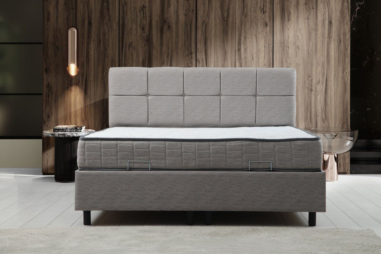 Lit simple à sommier relevable Testin 90x190cm avec matelas antibactérien à ressort Velours Gris clair