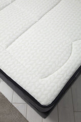 Lit double Gectuna Velours Anthracite avec matelas 140x200cm waterproof à ressorts et surmatelas mousse intégré