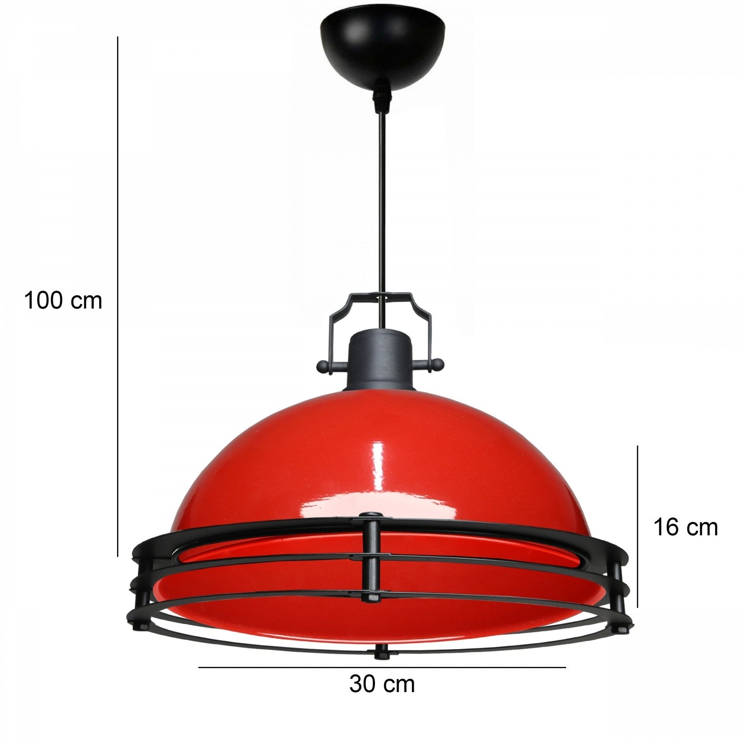 Suspension moderne style industriel vintage Ø30cm Orlanet Métal Noir et Rouge brillant