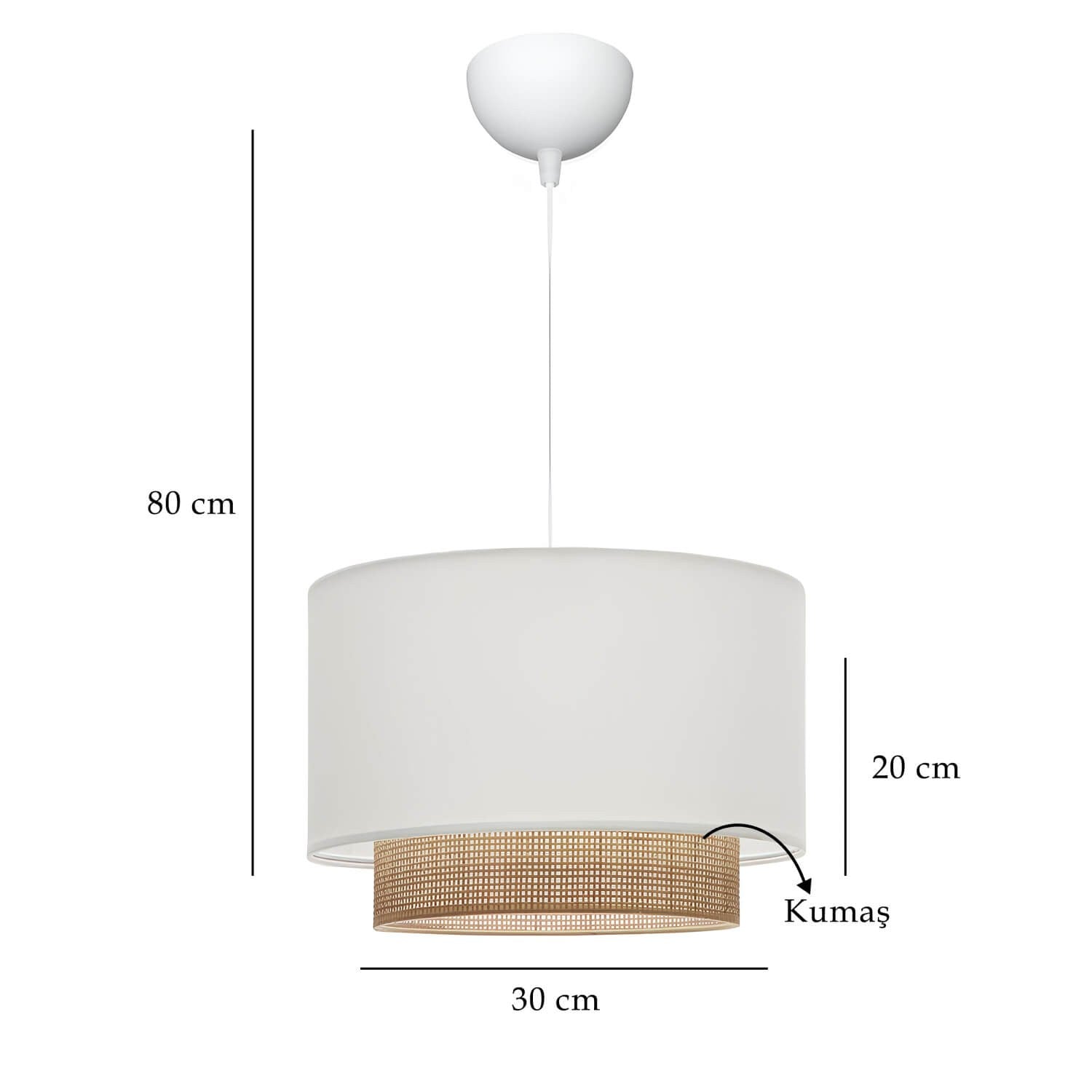 Suspension avec cannage LED Light D30cm Tissu Crème