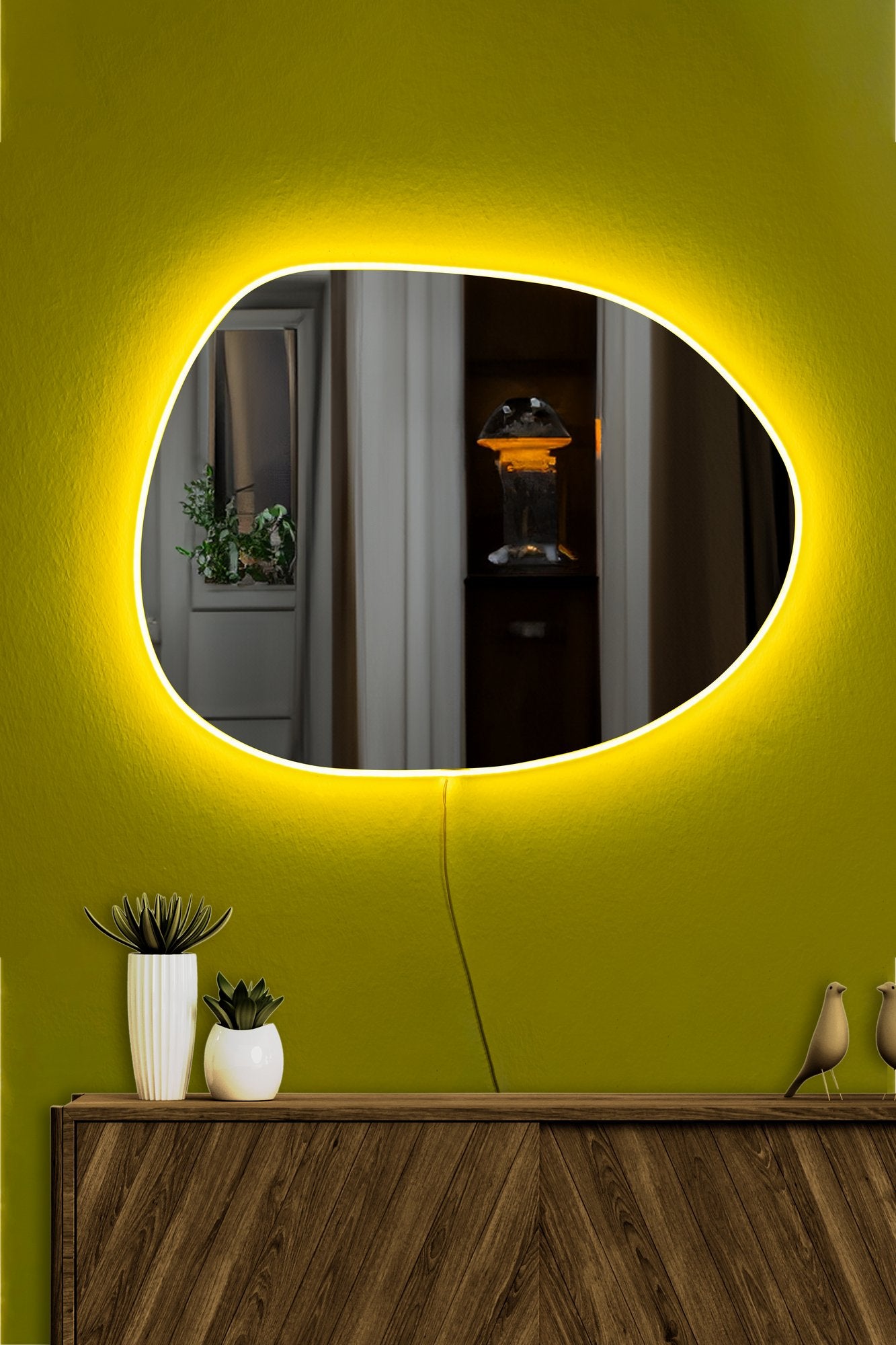 Miroir lumineux Berlla L46xH60cm Bande néon LED Jaune