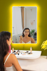 Miroir lumineux Klarra L40xH60cm Bande néon LED Jaune