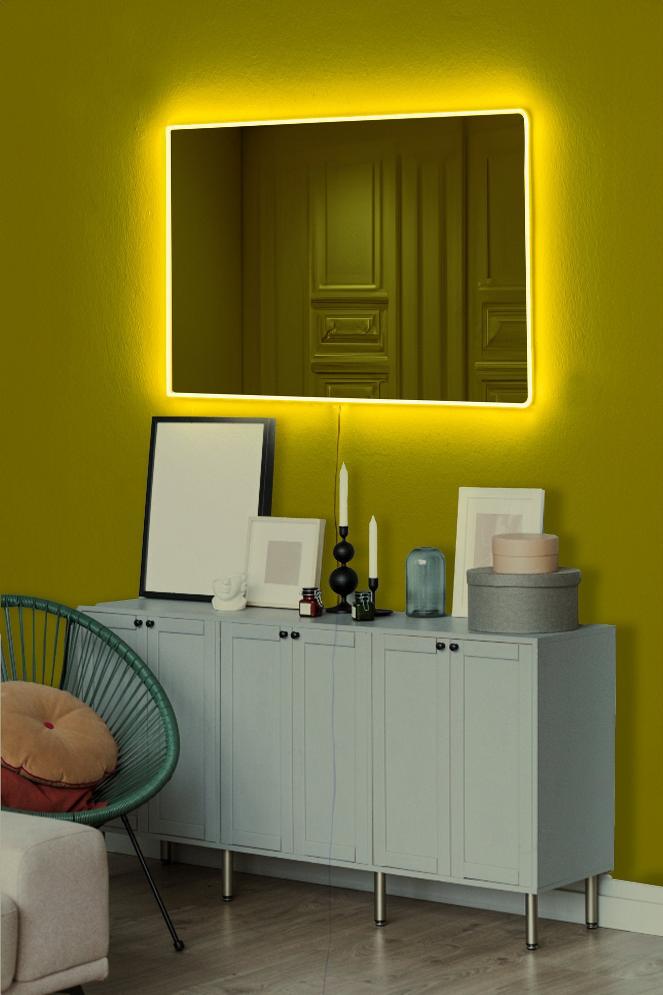 Miroir lumineux Klarra L40xH60cm Bande néon LED Jaune