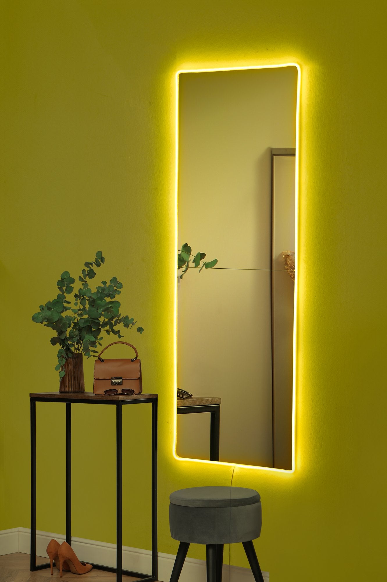 Lot de 2 miroirs lumineux Klarra L40xH120cm Néon LED Jaune