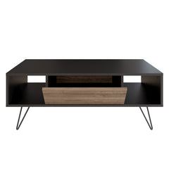 Table basse style industriel 1 porte Erva L120cm Bois foncé et Noir