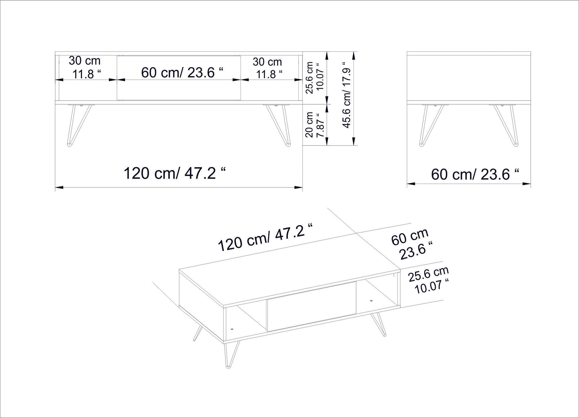 Table basse style industriel 1 porte Erva L120cm Bois foncé et Noir