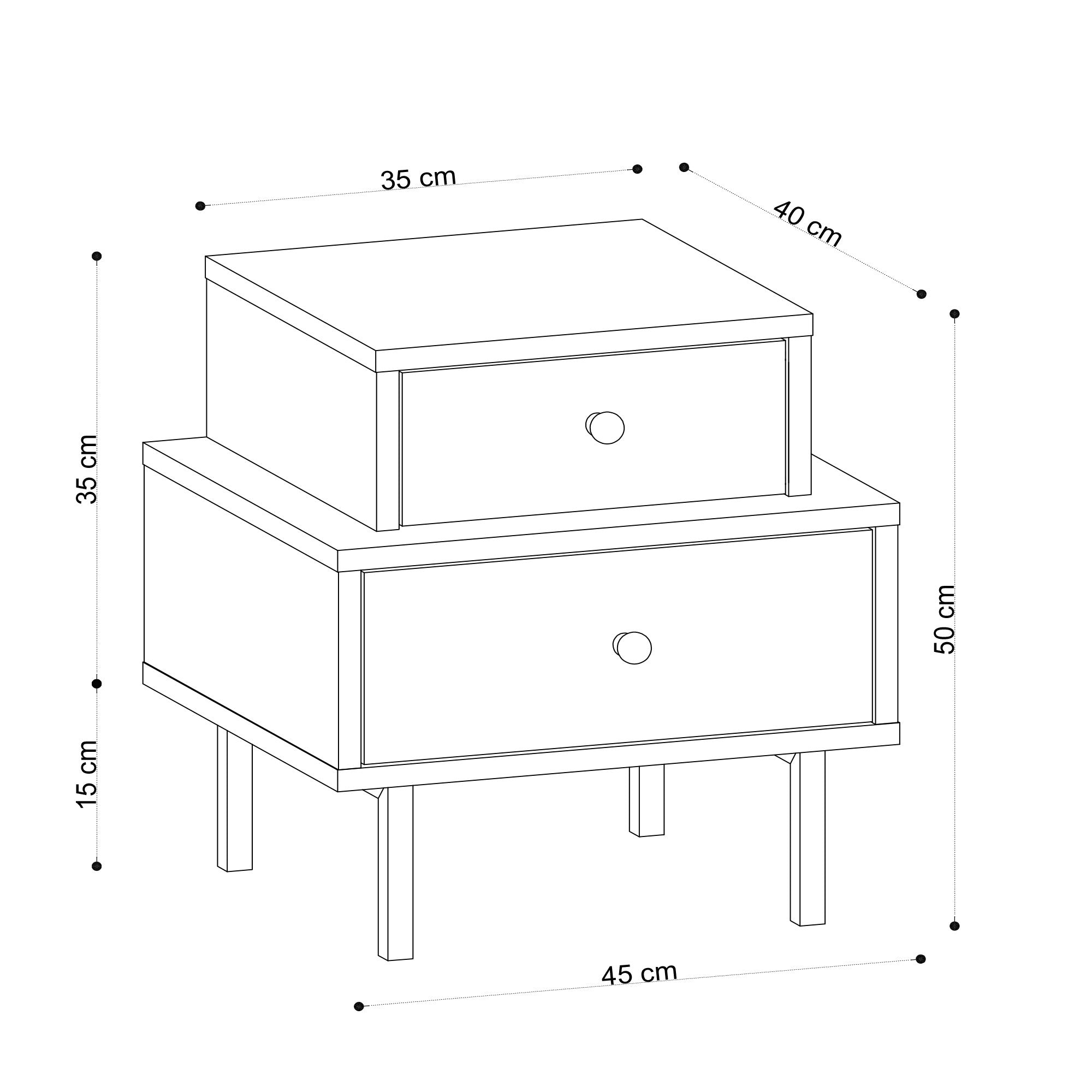 Table de chevet style industriel 2 tiroirs Wilia L45cm Bois Chêne clair et Métal Noir