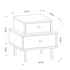 Table de chevet style industriel 2 tiroirs Wilia L45cm Bois Chêne clair et Métal Noir