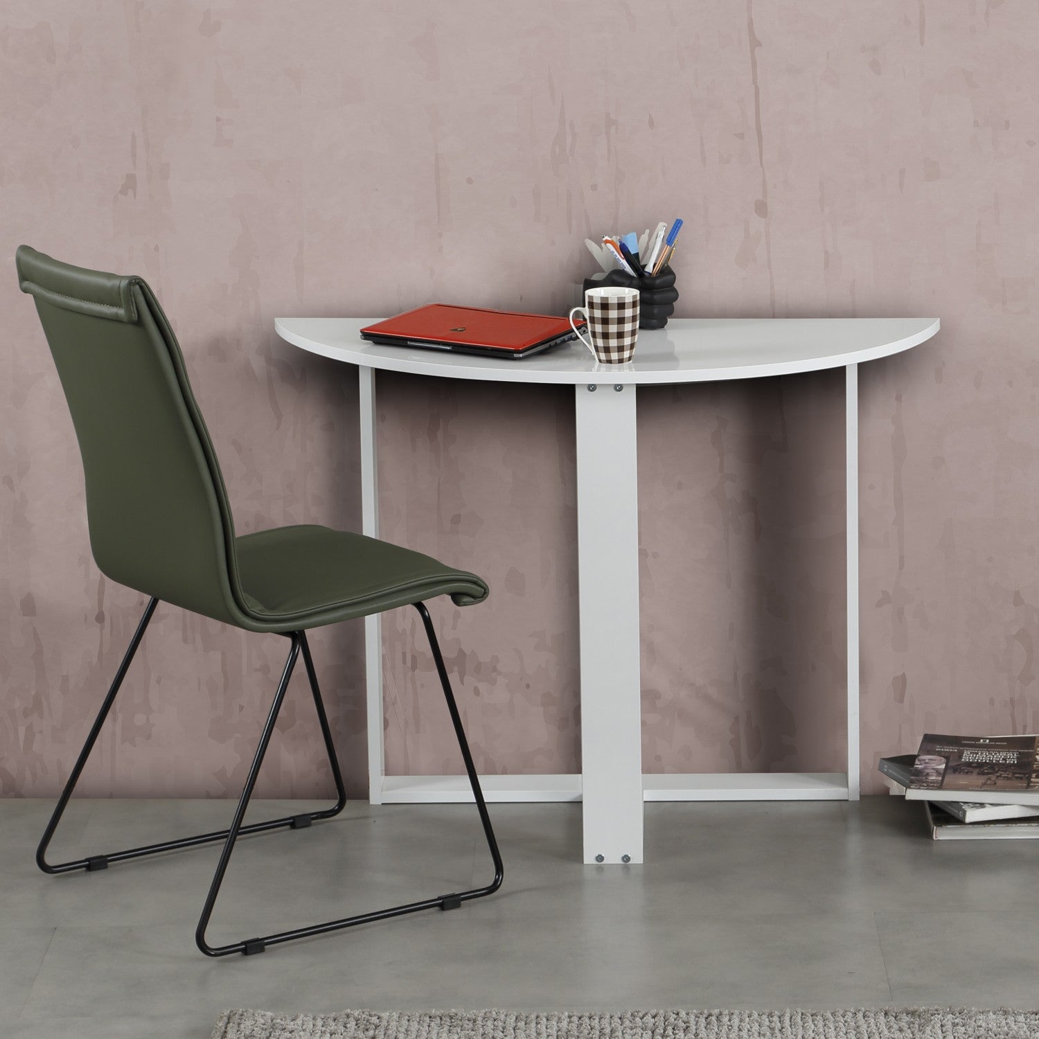 Table console demi-cercle Arothos L106cm Blanc