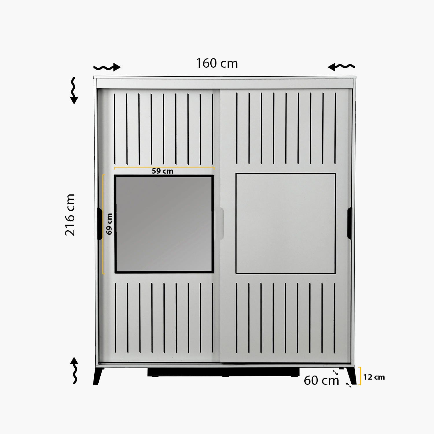 Armoire 2 portes coulissantes avec miroir Olgin L160xH216cm Bois Blanc