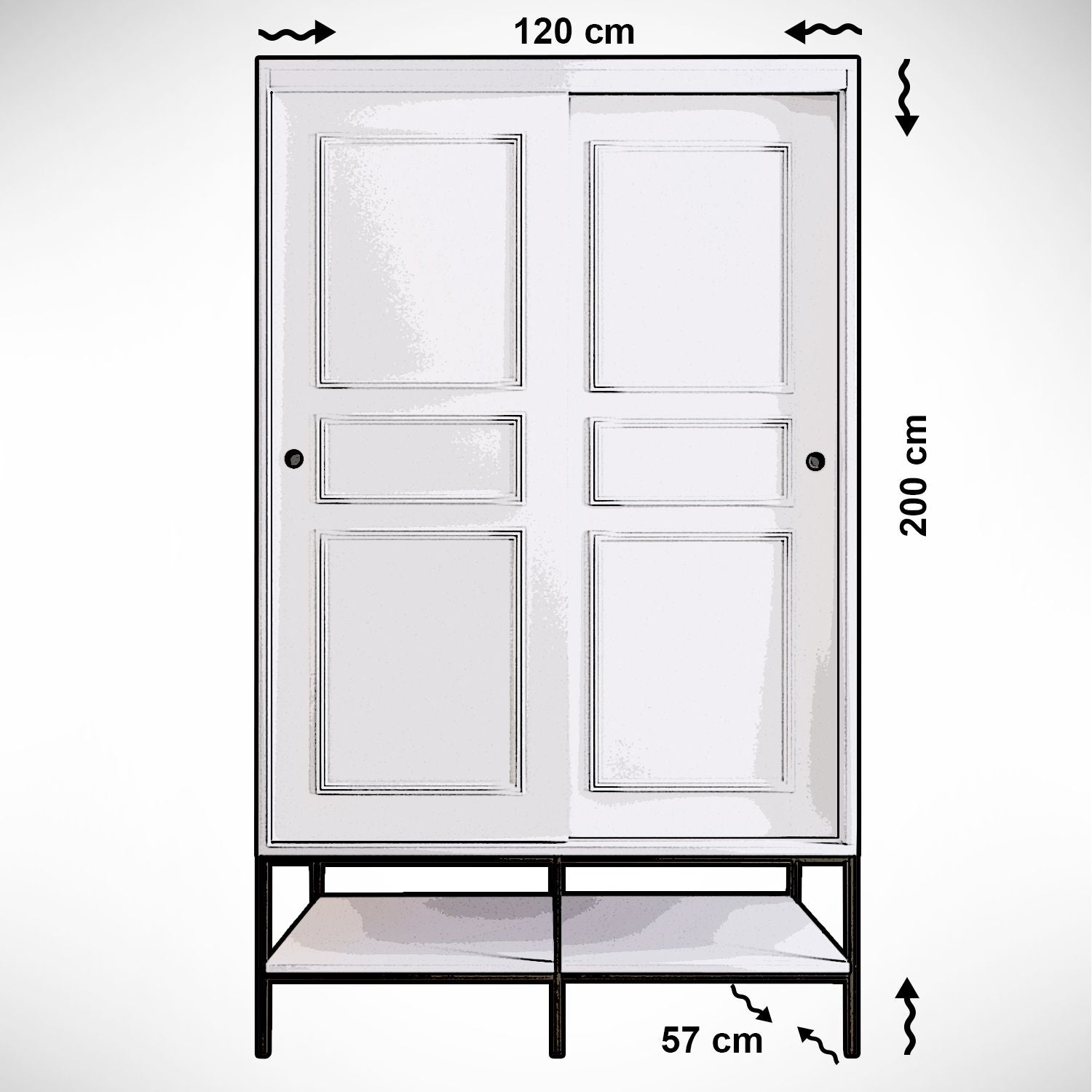 Armoire 2 porte coulissantes Imperiosus L120xH200cm Bois Blanc et Métal Noir