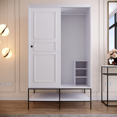 Armoire 2 porte coulissantes Imperiosus L120xH200cm Bois Blanc et Métal Noir