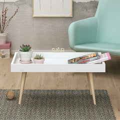 Table basse style scandinave Oryo L80cm Bois clair et Blanc