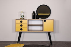 Buffet style scandinave Verena 1 porte et 3 tiroirs Jaune et Chêne clair