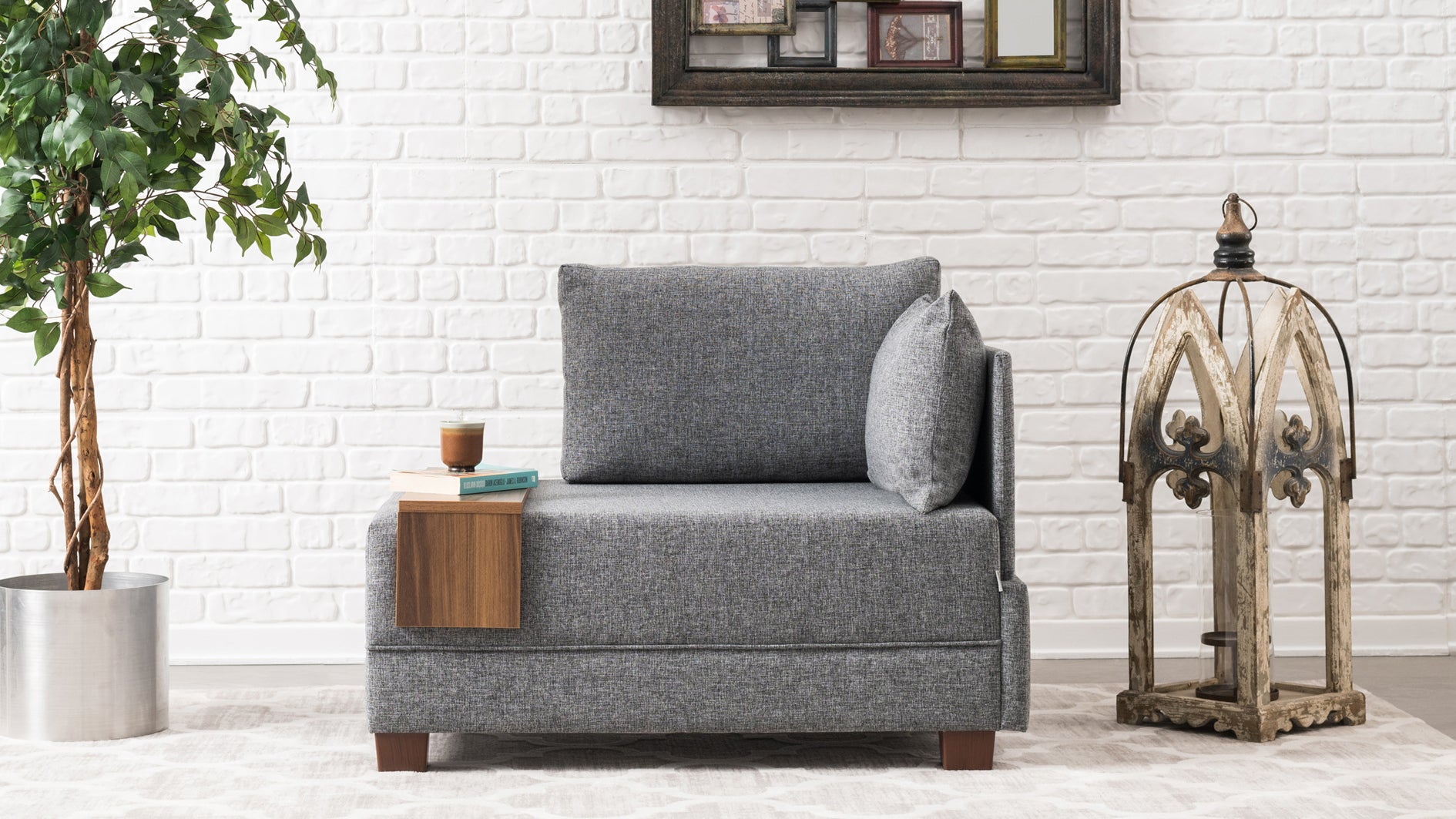 Fauteuil moderne accoudoir à droite Chico Tissu Gris