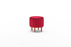 Tabouret Jima D40cm Bois foncé et Velours Rouge et Noir