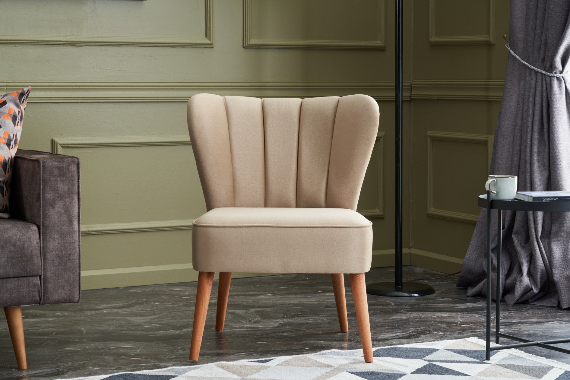 Fauteuil style scandinave Wapedale Velours Blanc crème