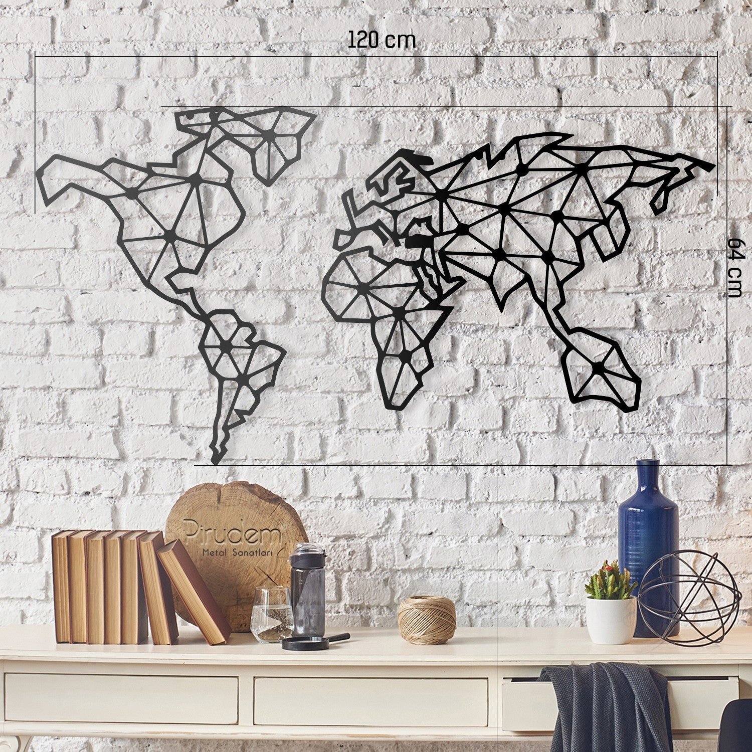 Décoration murale mappemonde Jagal L120xH64cm Métal Noir