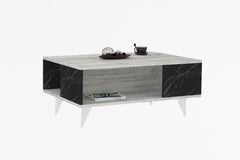 Table basse Joar L90cm Bois Blanc et Effet marbre Noir