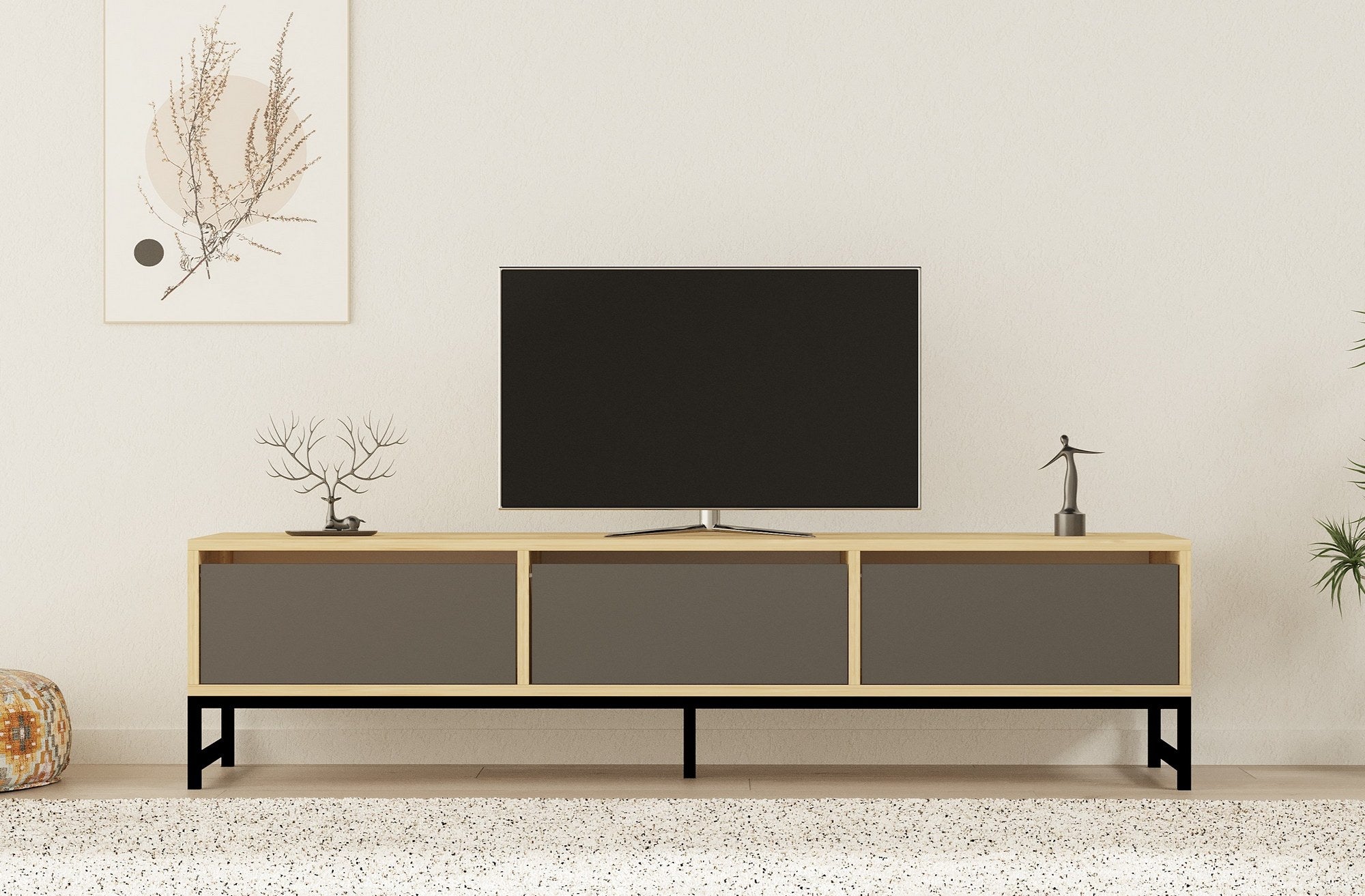 Meuble Tv Tario L160cm Bois clair et Anthracite