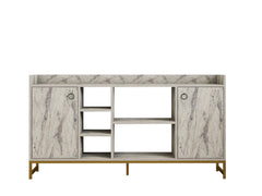 Buffet moderne 2 portes Mehiar L160cm Effet marbre Blanc et Métal Or