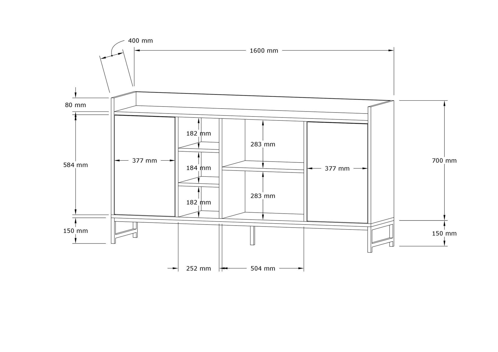 Buffet moderne 2 portes Mehiar L160cm Effet marbre Blanc et Métal Or