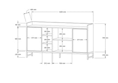 Buffet moderne 2 portes Mehiar L160cm Effet marbre Blanc et Métal Or