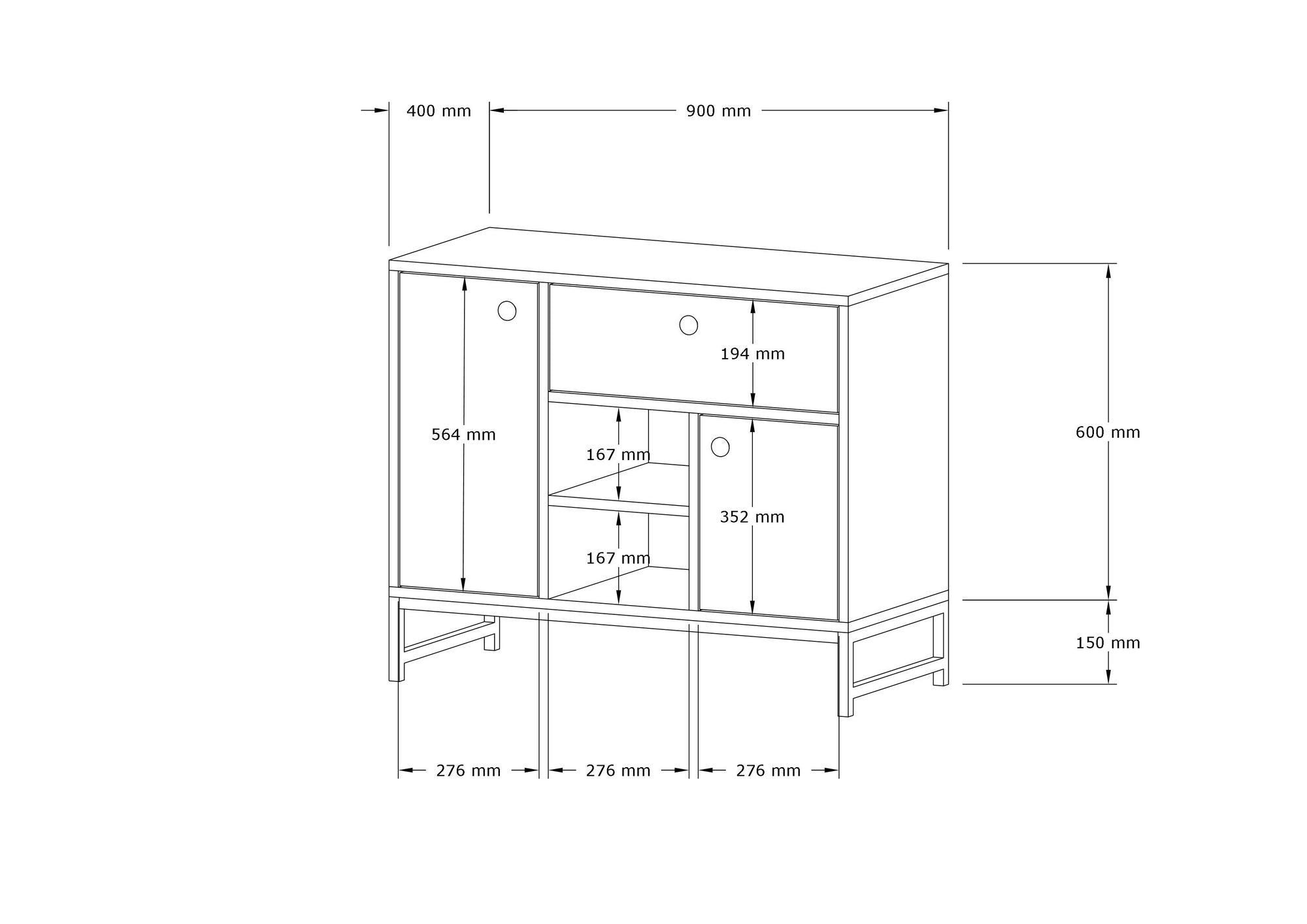 Buffet moderne 2 portes et 1 tiroir Elssa L90cm Effet marbre Blanc et Noir