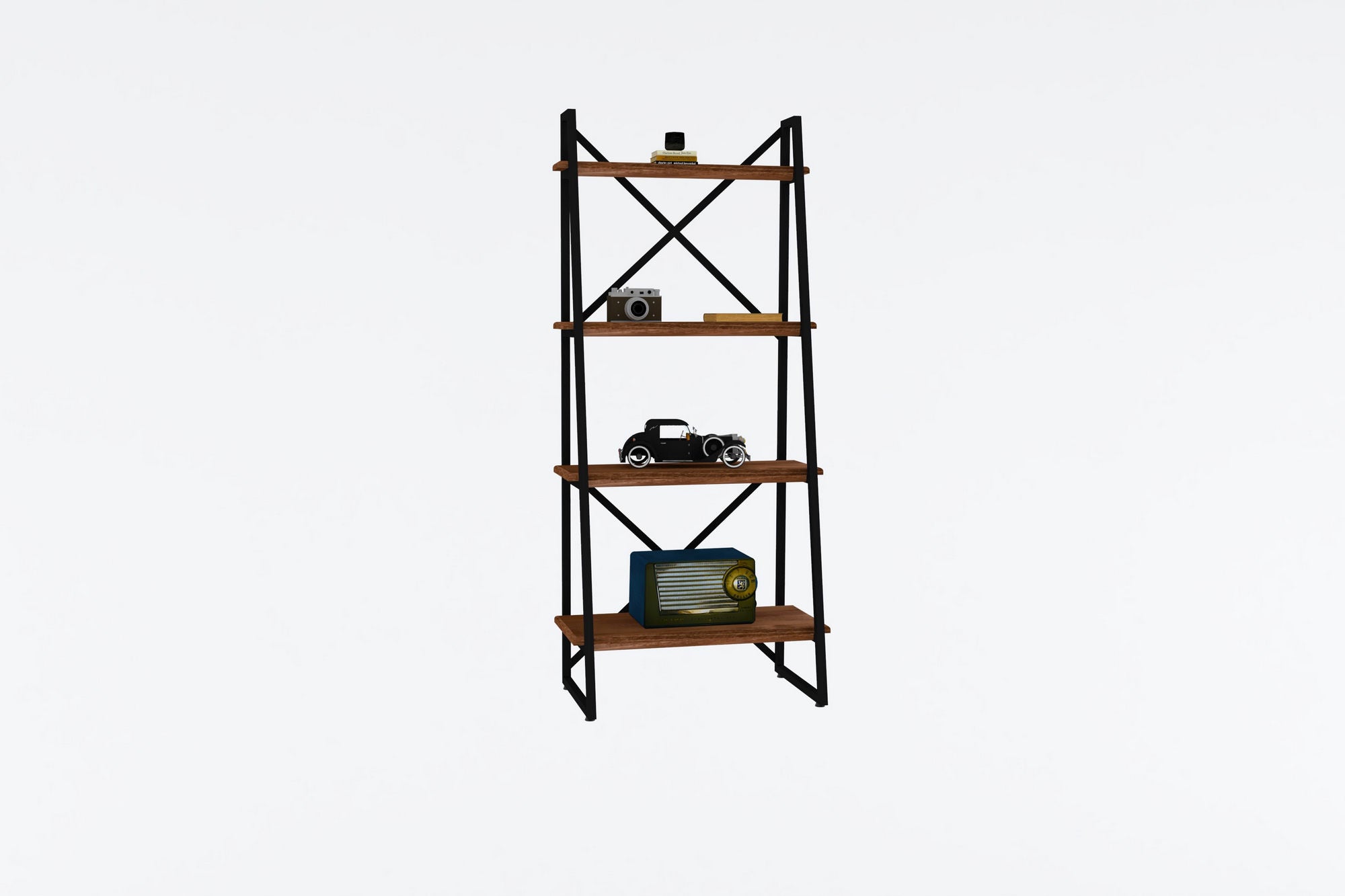 Étagère bibliothèque style industriel Kavi L63cm Métal Noir et Pin massif foncé