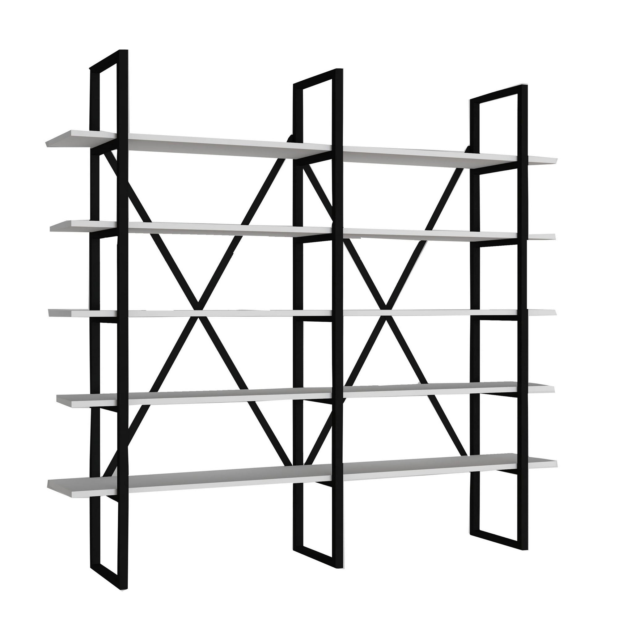 Étagère bibliothèque style industriel Axonda L126cm Métal Noir et Bois Blanc