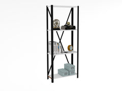 Étagère bibliothèque style industriel Levada L60cm Métal Noir et Bois Blanc