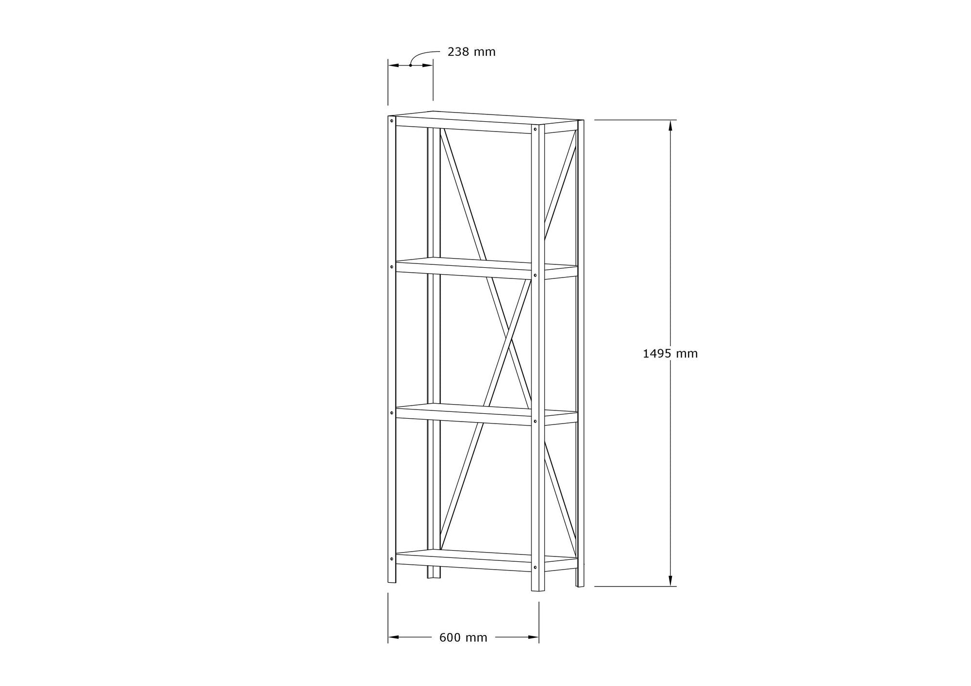 Étagère bibliothèque style industriel Levada L60cm Métal Noir et Bois Blanc