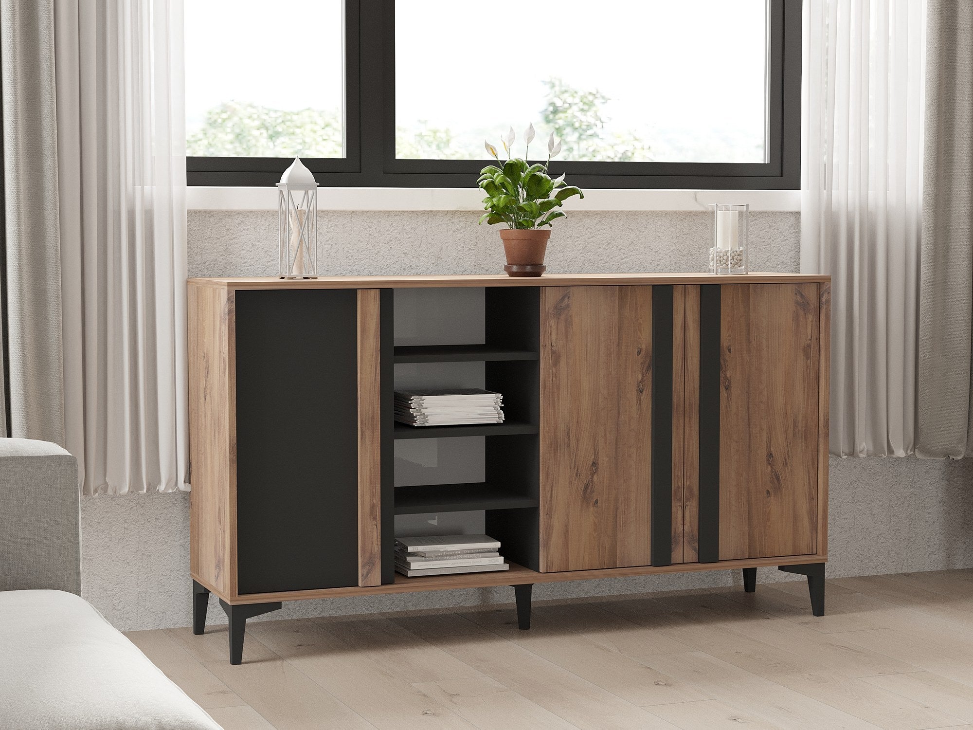 Ensemble meuble de salon style industriel Bois foncé et Anthracite