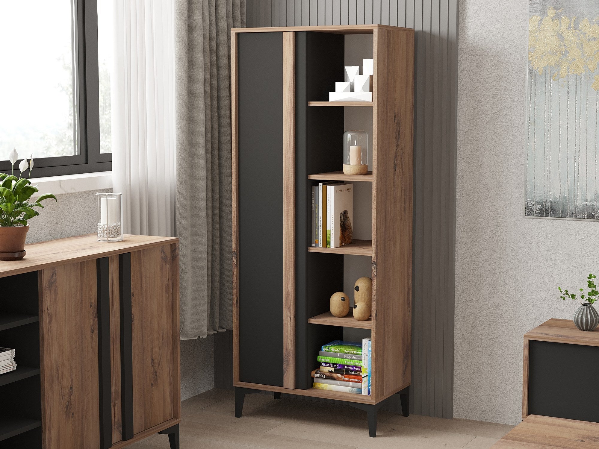 Ensemble meuble de salon style industriel Bois foncé et Anthracite