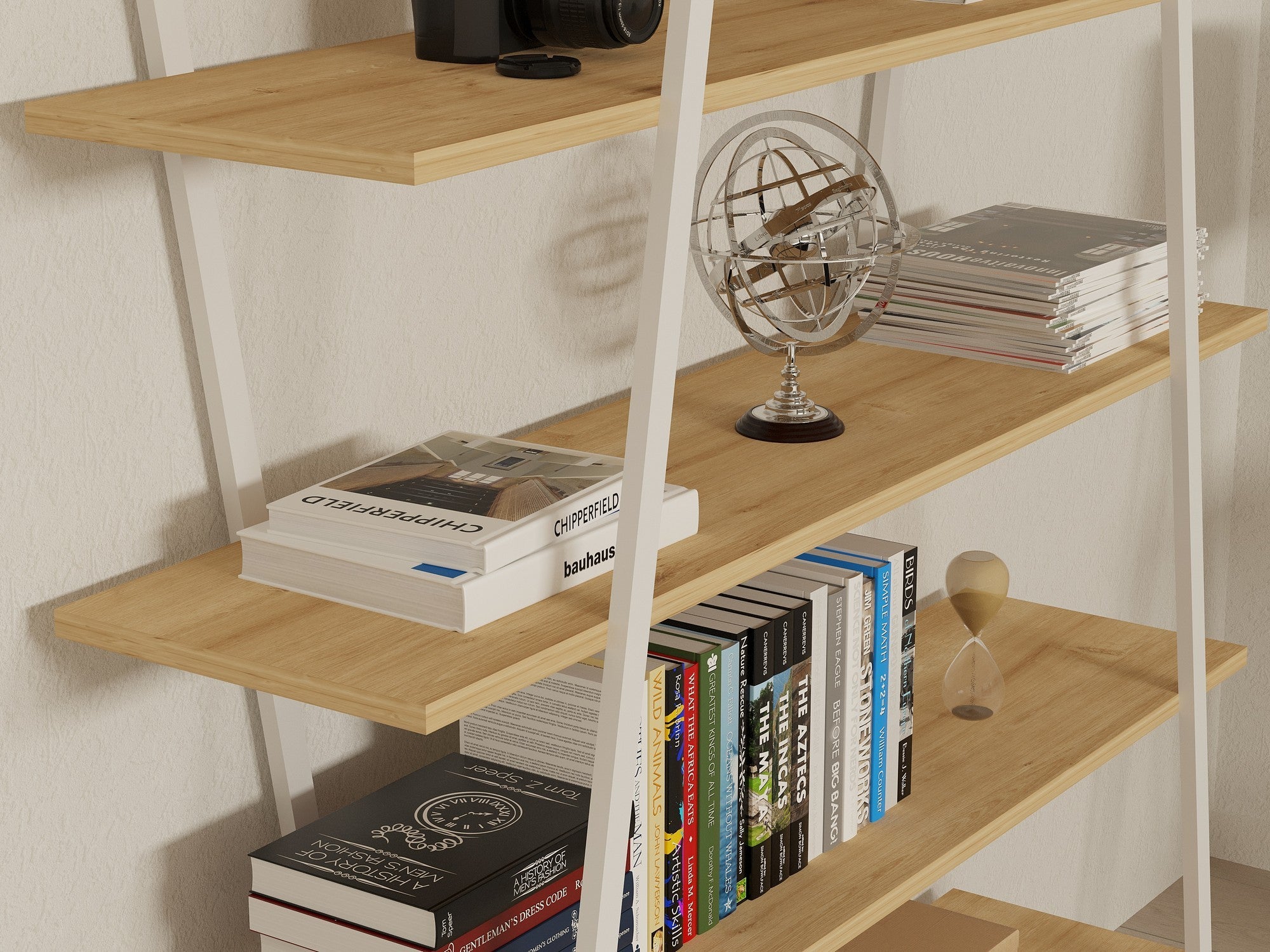 Ensemble bureau et bibliothèque Laysa Bois clair et Métal Blanc