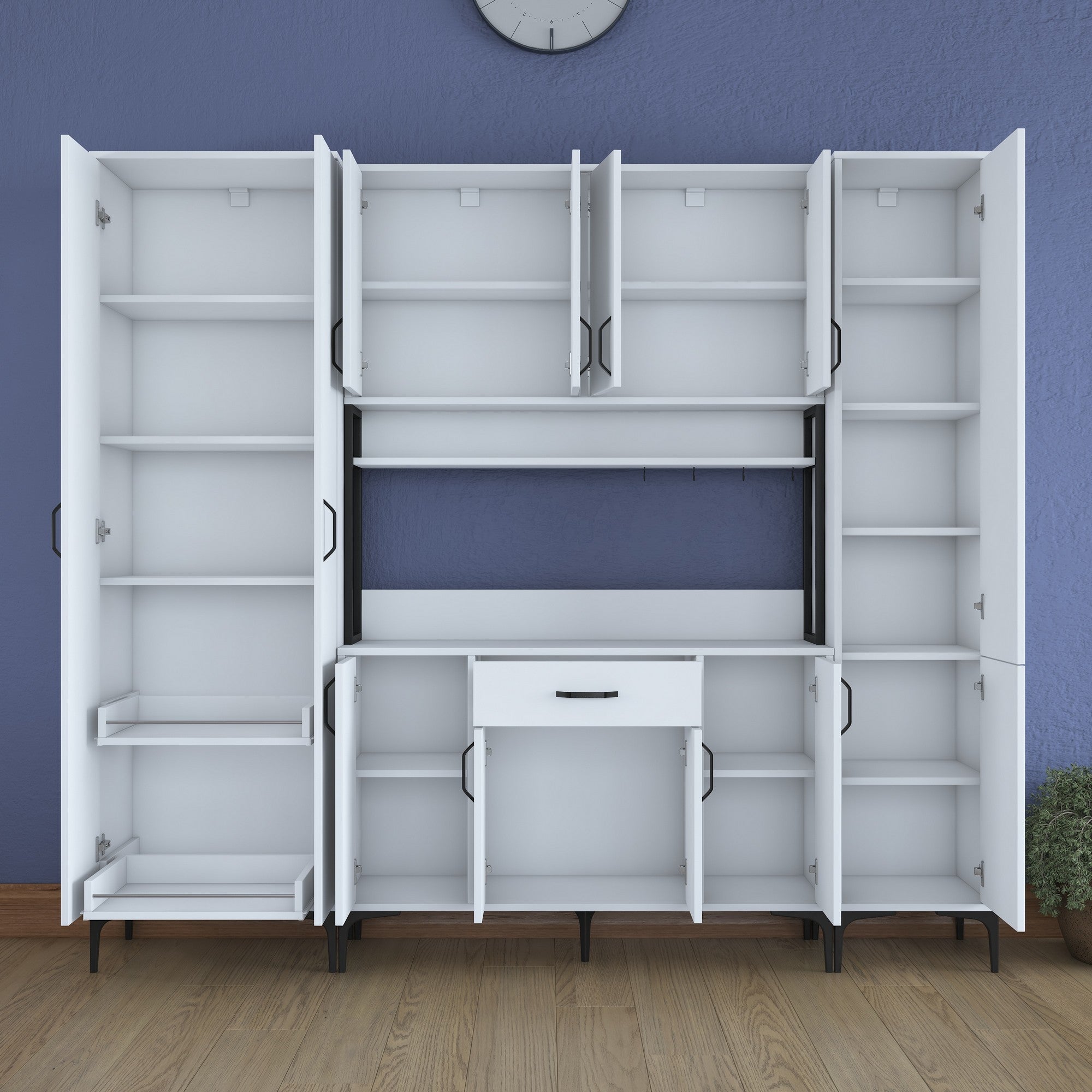 Buffet de cuisine 12 portes, étagère et tiroir Ariane L220cm Blanc