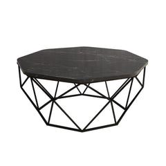 Table basse octogone Elliptica Métal Noir et Bois Noir effet marbre