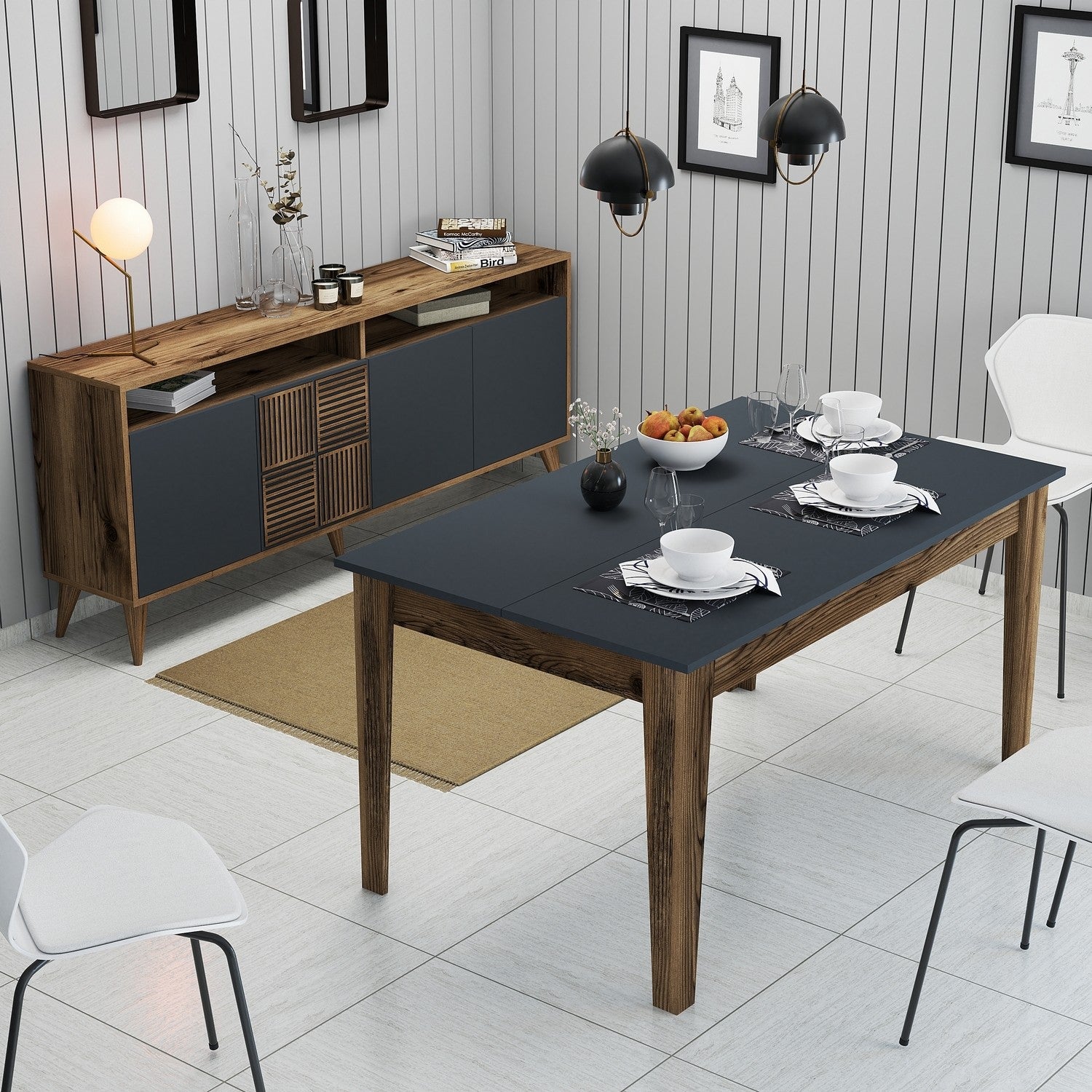 Ensemble buffet et table à manger Kaltes Bois et Anthracite