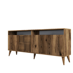 Buffet bas 4 portes et 2 niches de rangement Kaltes L180cm Bois foncé