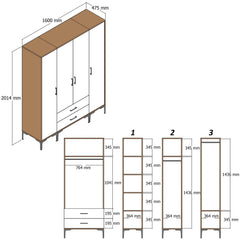 Armoire 4 portes et 2 tiroirs style industriel Akoy L160cm Bois foncé et Anthracite