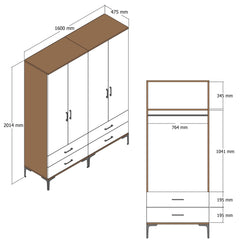 Armoire 4 portes et 4 tiroirs style industriel Akoy L160cm Bois foncé