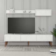 Ensemble meuble TV et étagère murale Lyana L180cm Blanc et Bois clair