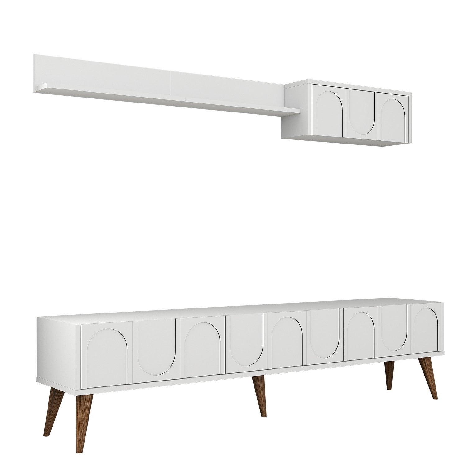 Ensemble meuble TV et étagère murale Lyana L180cm Blanc et Bois clair