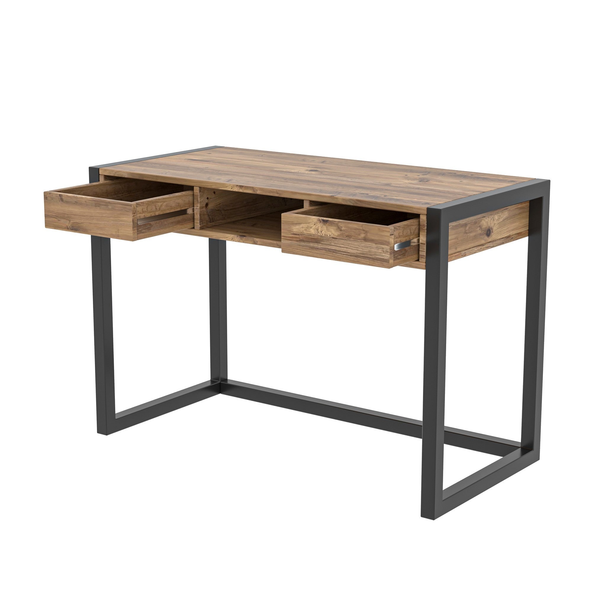 Bureau 2 tiroirs style industriel Oginie L115cm Bois clair et Métal Noir