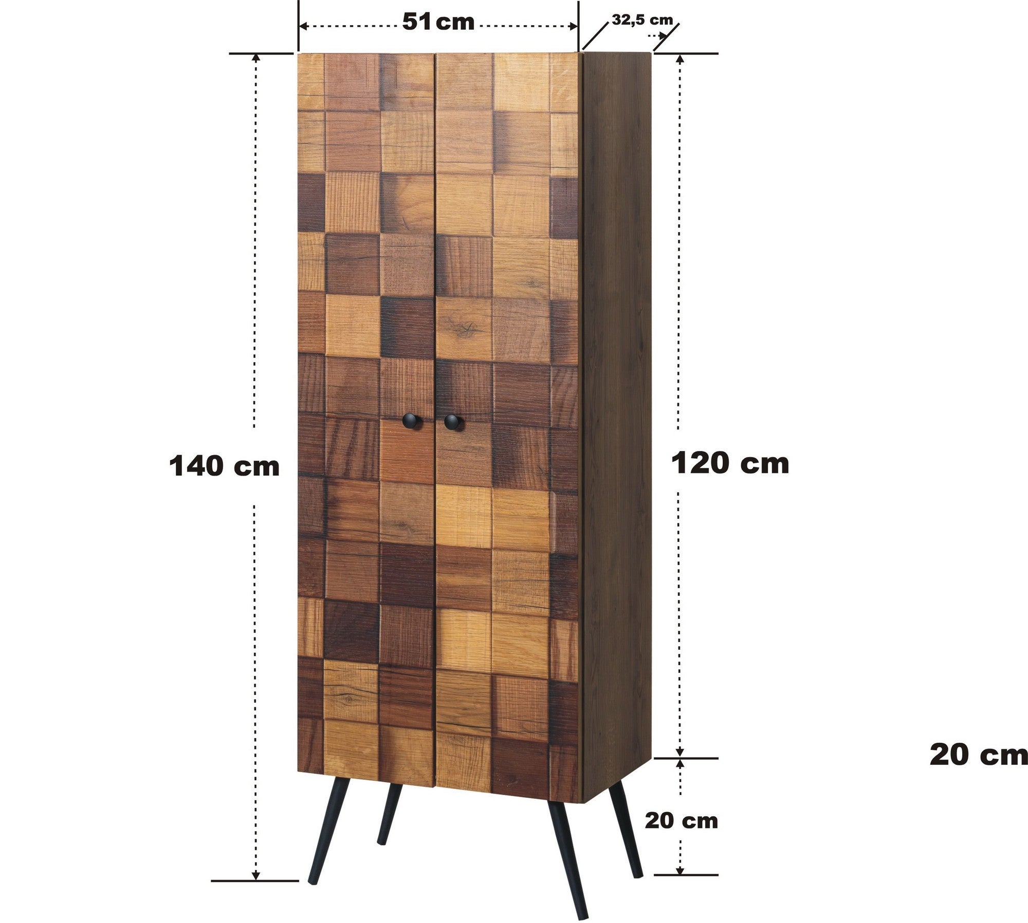 Armoire 2 portes Zéphir L51xH140cm Motif 3D Nuances de bois naturel