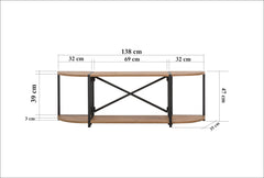 Meuble Tv style industriel Injaro L138cm Bois clair et Métal Noir